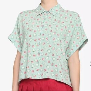 Frog & Mushroom Boxy Girls Crop Woven Button-Up
